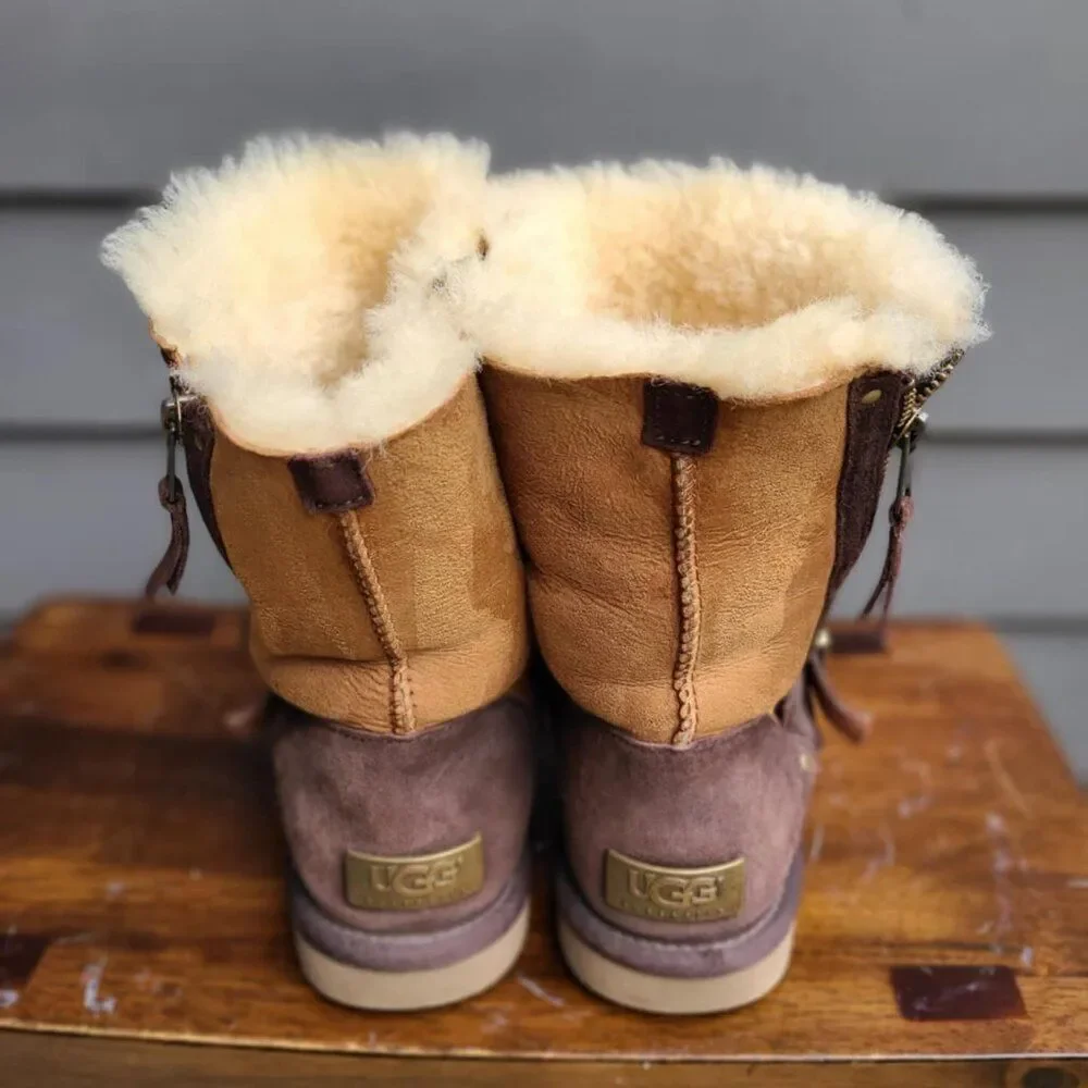 UGG Blaise Classic Shearling Zip Boots Brown Chestnut size 8